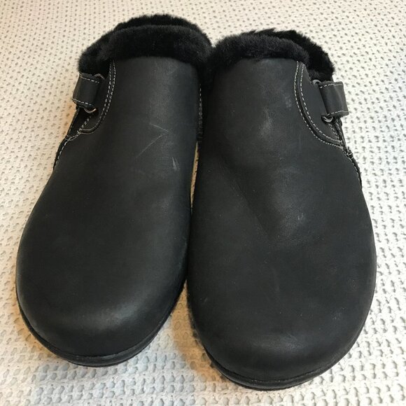 Clarks ROSEVILLE BLACK LEATHER CLOGS SIZE 5.5 NEW - Picture 5 of 6